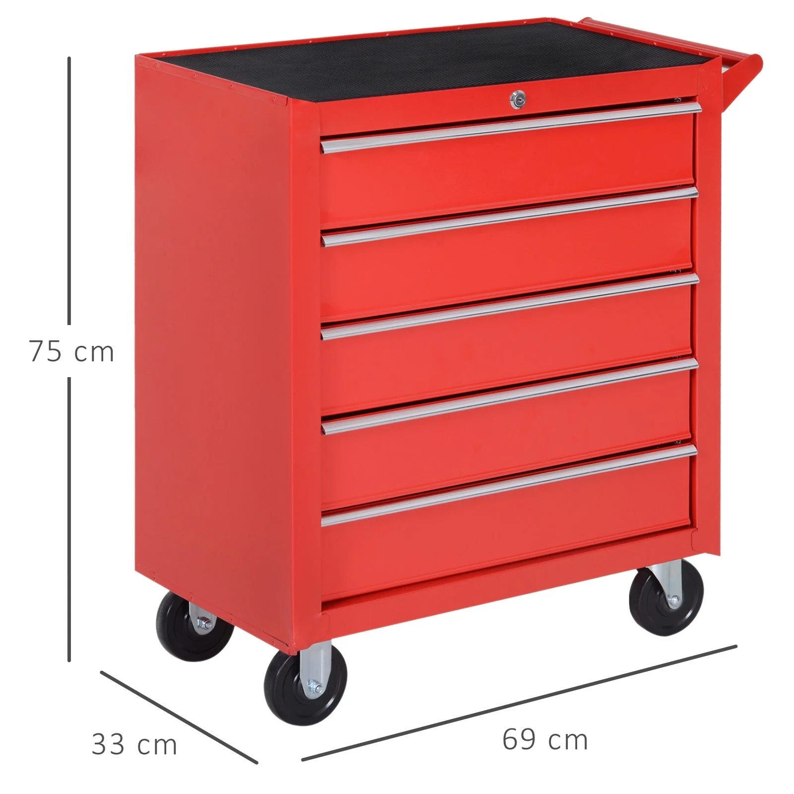 DURHAND Workshop Trolley, 5 Drawers, Lockable, Mobile, 150 kg, Steel Red - Image 3