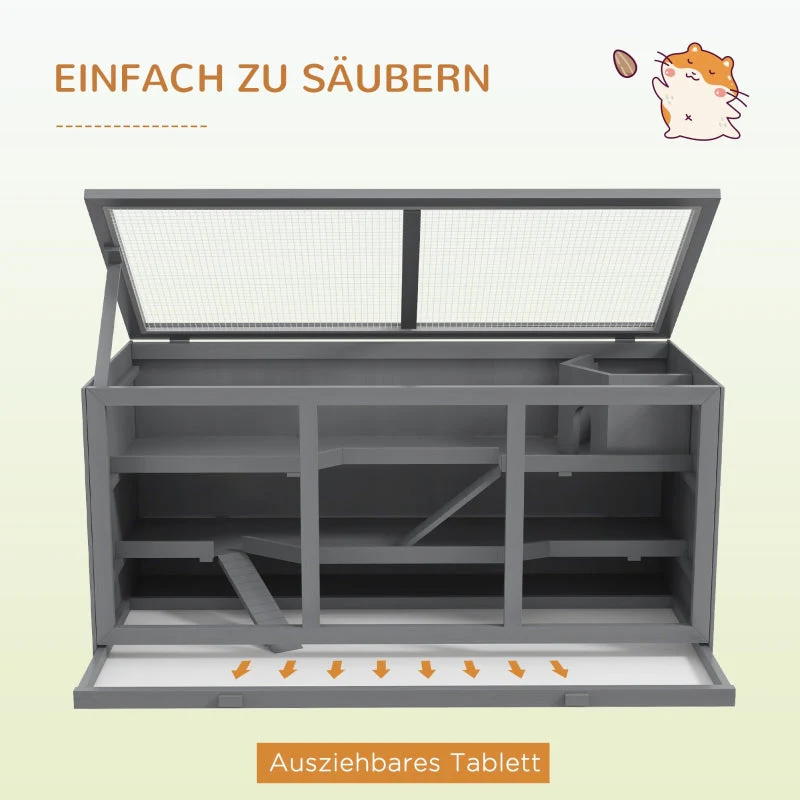 Dwarf Hamster Cage, 3-Tier Rodent Villa, Wood Gray - Image 5