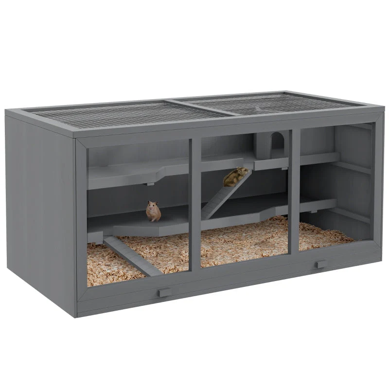 Dwarf Hamster Cage, 3-Tier Rodent Villa, Wood Gray - Image 7