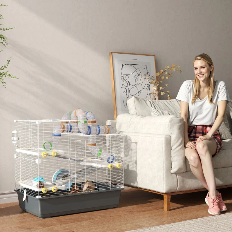 Dwarf Hamster Cage, 4 Levels, Tunnel System, Grey