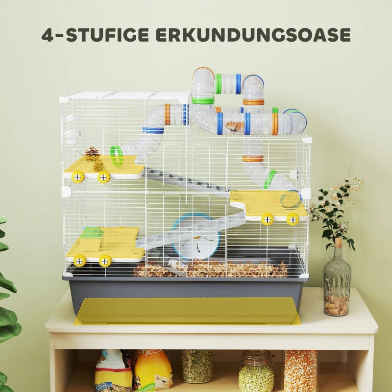 Dwarf Hamster Cage, 4 Levels, Tunnel System, Grey - Image 4