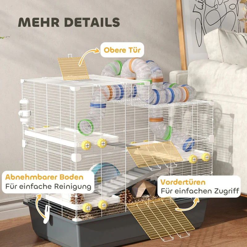 Dwarf Hamster Cage, 4 Levels, Tunnel System, Grey - Image 8