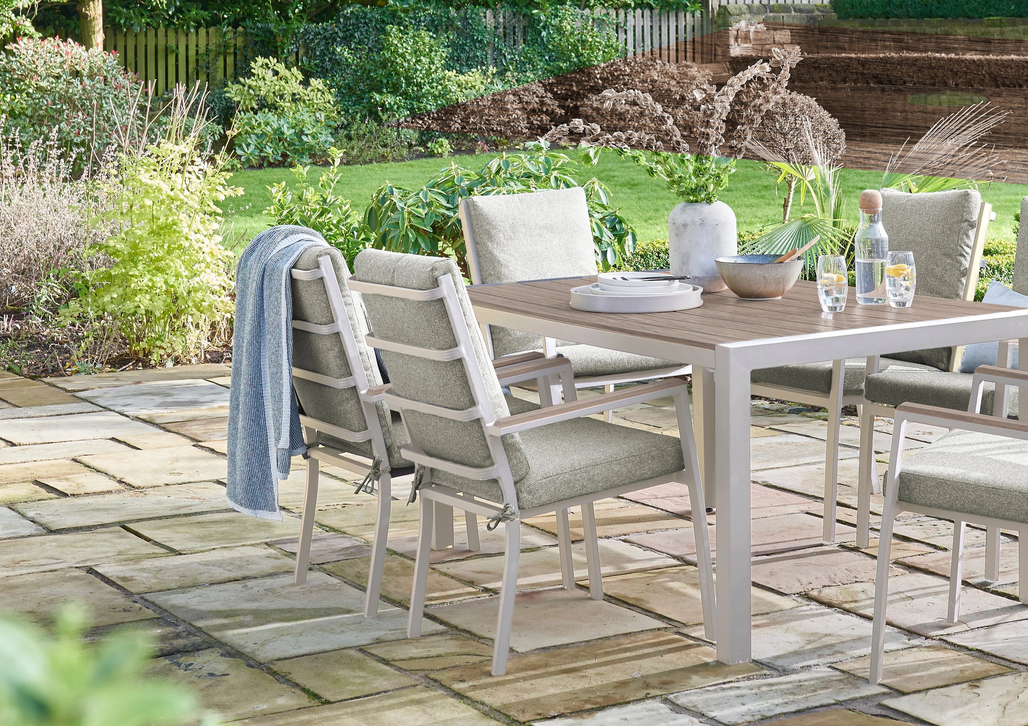 Easton - 6 Seater Dining Set with Polywood Tabletop (Beige)