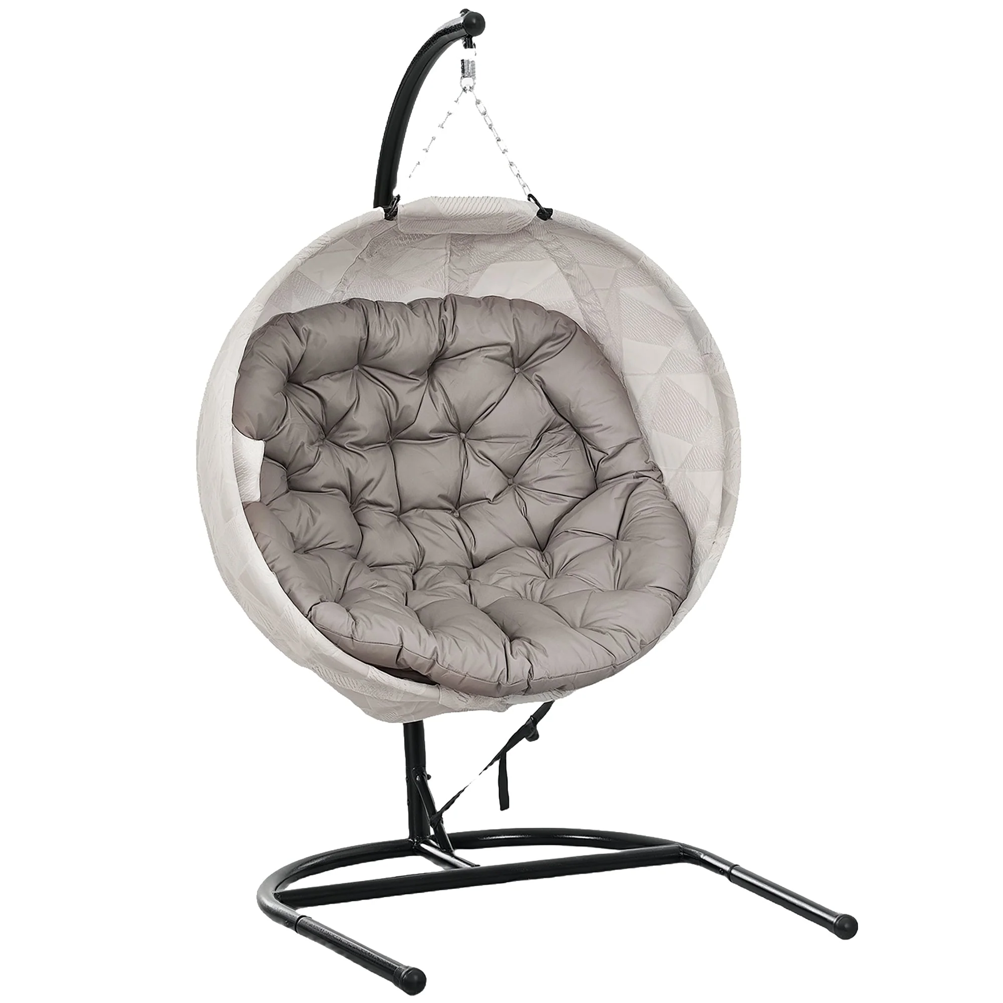 Egg-Shaped Outdoor Hanging Chair, Foldable Swing with Cup Holder, Sand