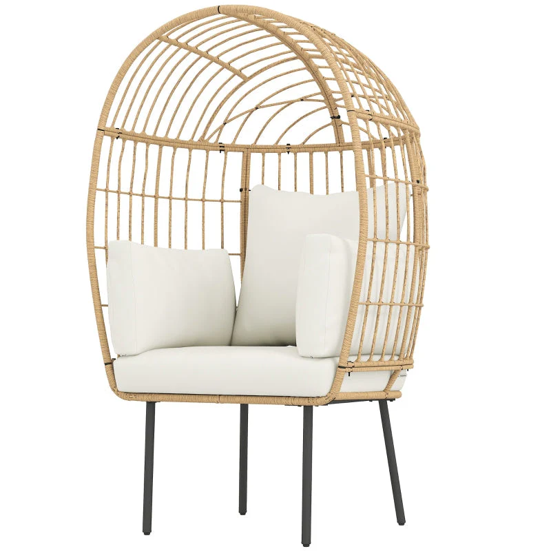 Egg-Shaped Rattan Chair, Removable Cushion, Oversized Outdoor Weatherproof Wicker, Beige - Image 2