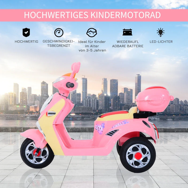 Electric Children's Motorcycle Tricycle with 6V Battery and Metal Frame, Pink and Yellow - Image 7