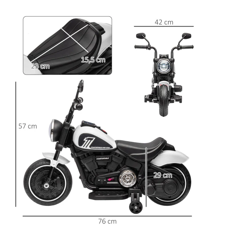Electric Children's Motorcycle with LED Headlights and Removable Training Wheels, Black and White - Image 3