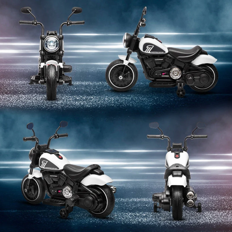 Electric Children's Motorcycle with LED Headlights and Removable Training Wheels, Black and White - Image 8