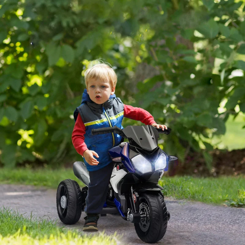 Electric Children's Motorcycle with Lights and Sounds, Rechargeable, Blue and White