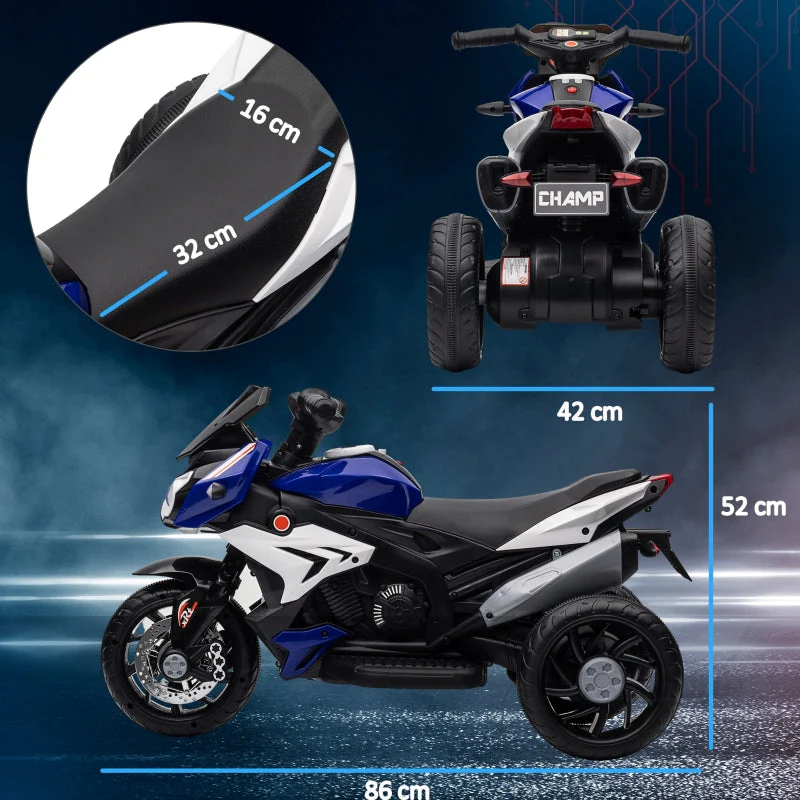 Electric Children's Motorcycle with Lights and Sounds, Rechargeable, Blue and White - Image 3