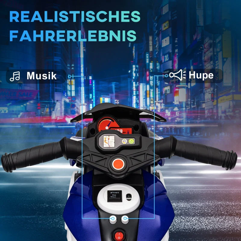 Electric Children's Motorcycle with Lights and Sounds, Rechargeable, Blue and White - Image 4