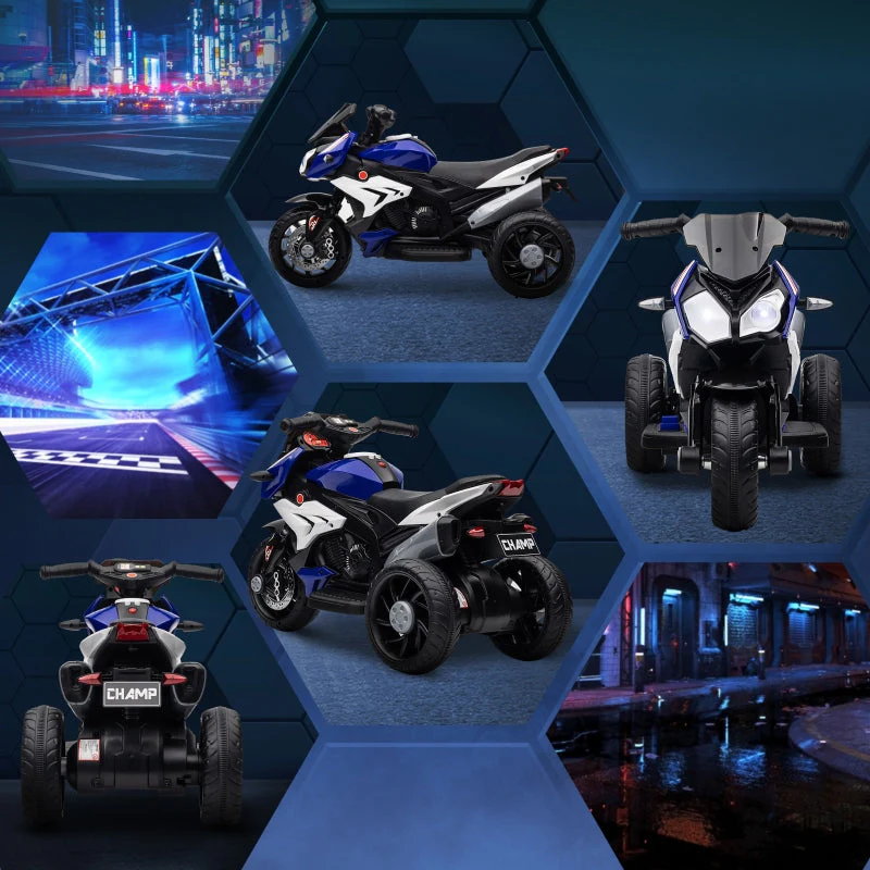 Electric Children's Motorcycle with Lights and Sounds, Rechargeable, Blue and White - Image 7