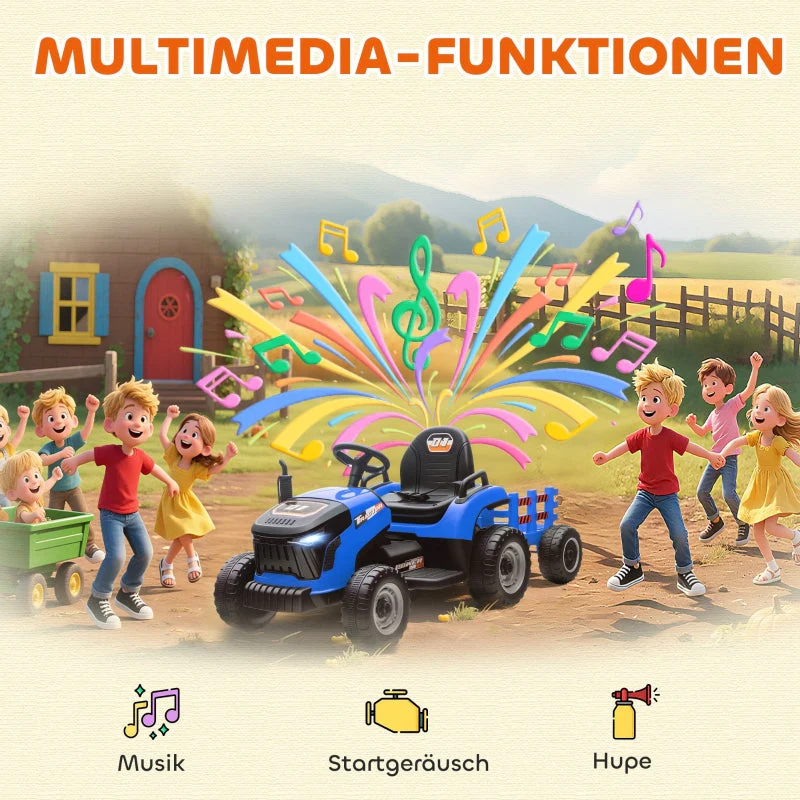 Electric Children's Tractor with Remote Control and Soft Start, Blue - Image 7