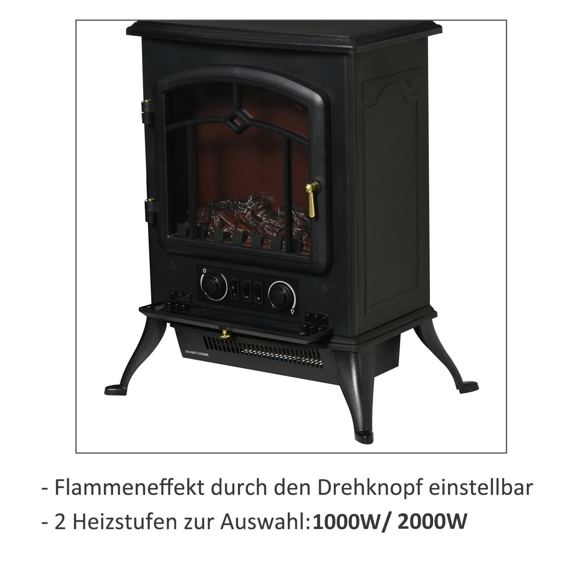 Electric Fireplace, Flame Effect 1000/2000W Overheat Protection, Black - Image 6