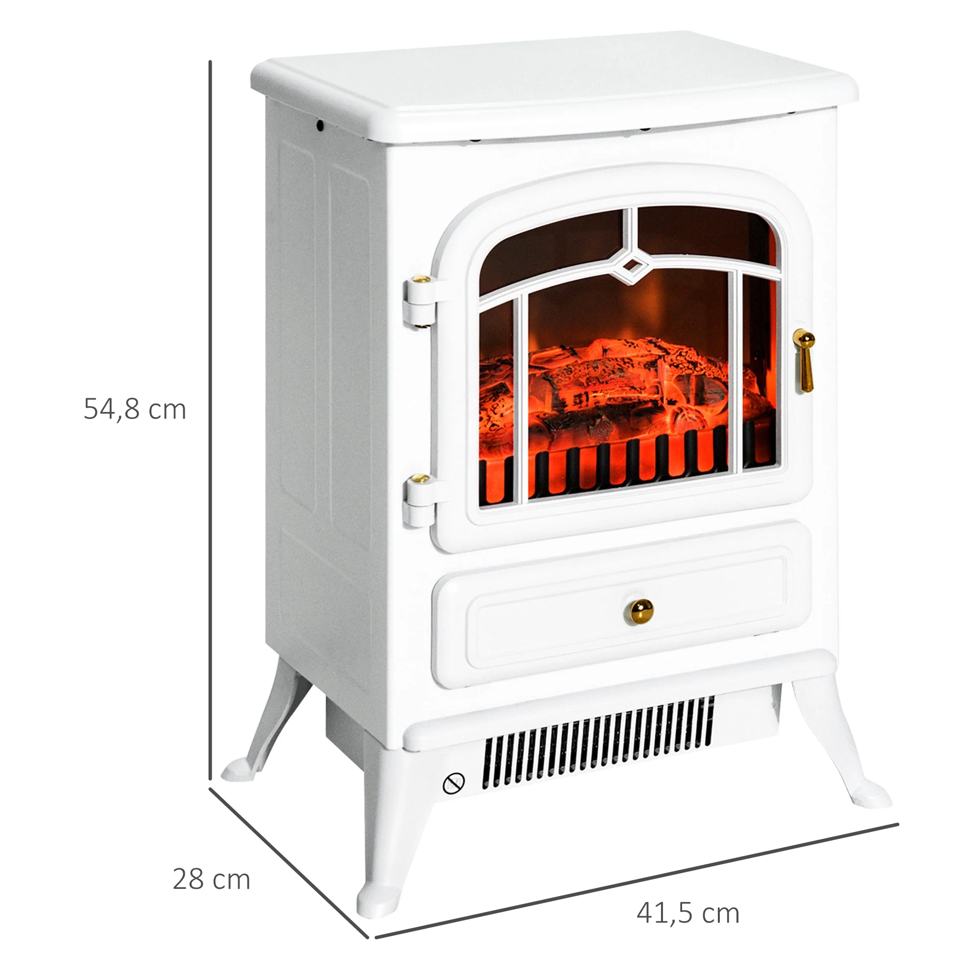 Electric Fireplace, Flame Effect 950/1850W Overheating Protection, White - Image 3