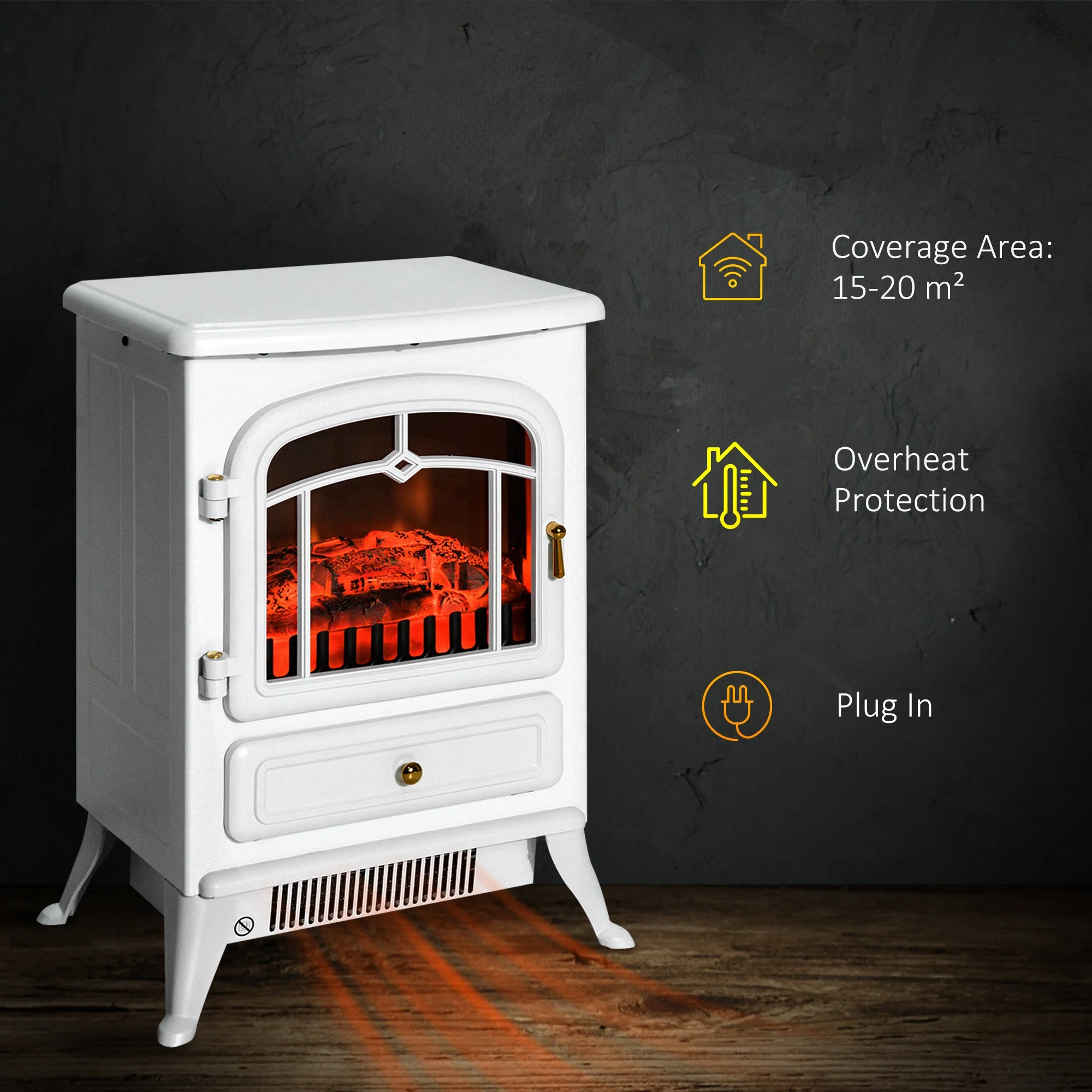 Electric Fireplace, Flame Effect 950/1850W Overheating Protection, White - Image 4