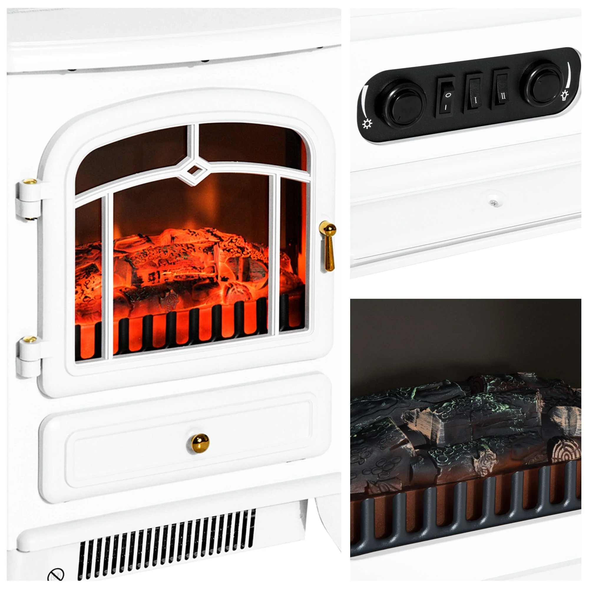 Electric Fireplace, Flame Effect 950/1850W Overheating Protection, White - Image 7
