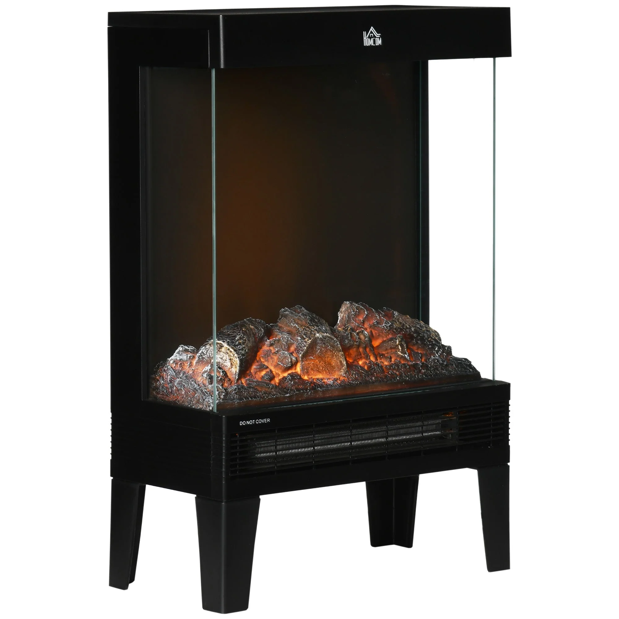 Electric Fireplace Heater Freestanding Stove, 180° LED Flame Effect 1000W/2000W, Black - Image 2