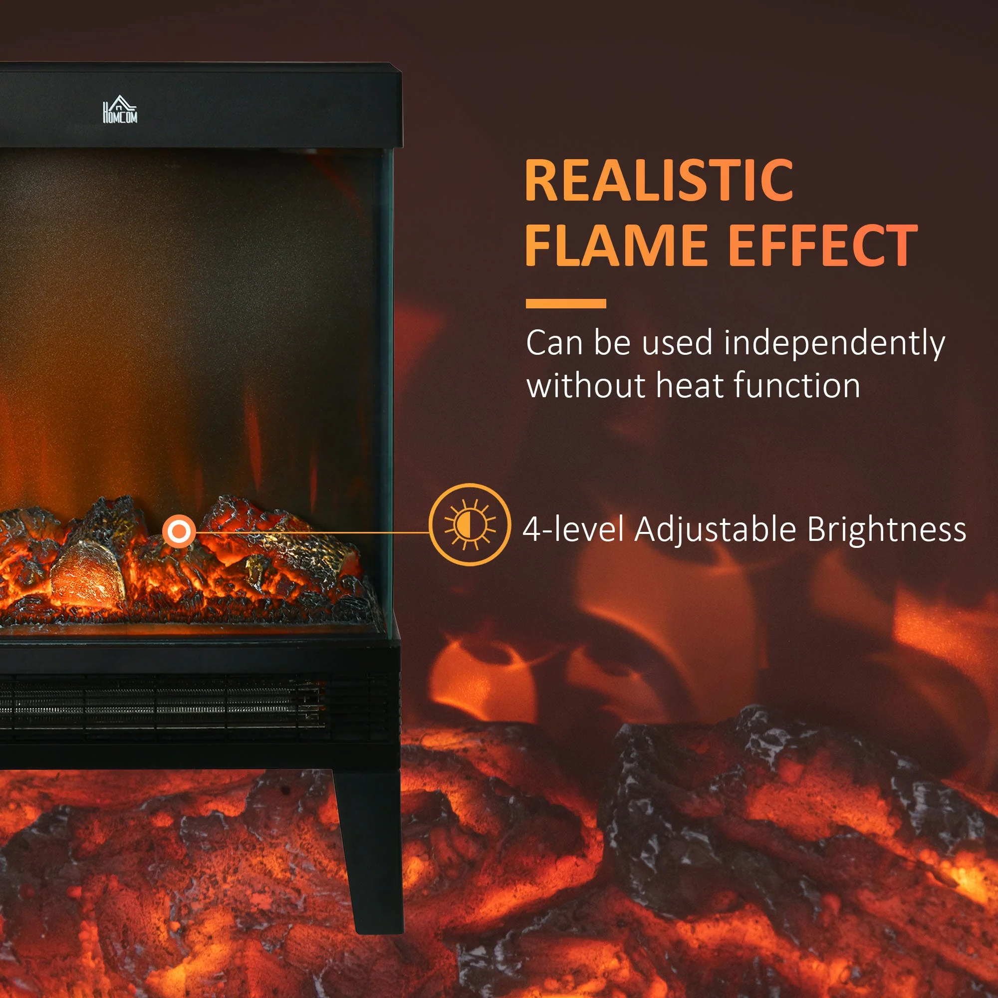 Electric Fireplace Heater Freestanding Stove, 180° LED Flame Effect 1000W/2000W, Black - Image 4
