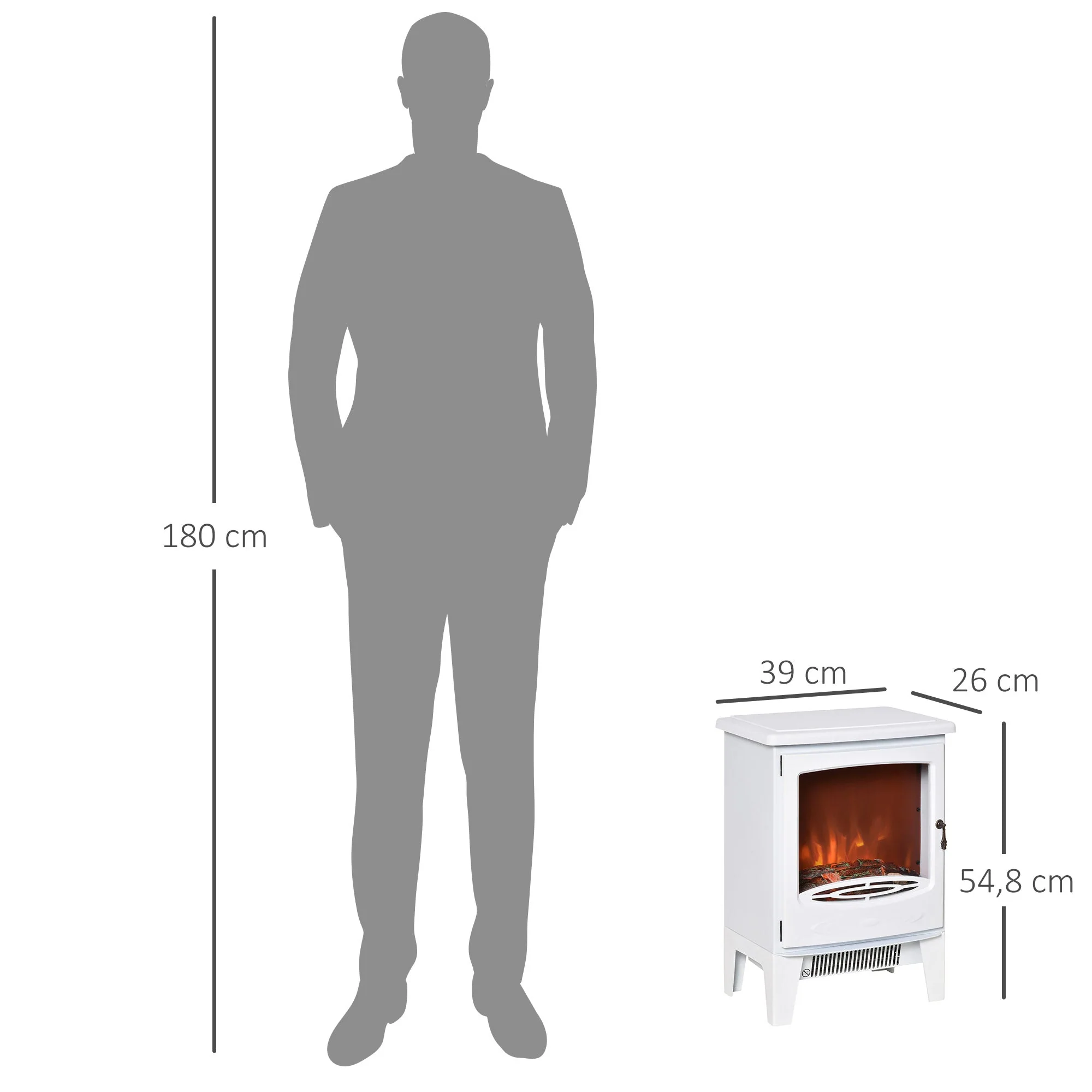 Electric Fireplace, LED Flame Effect 900/1800W, White Metal & ABS Plastic - Image 3