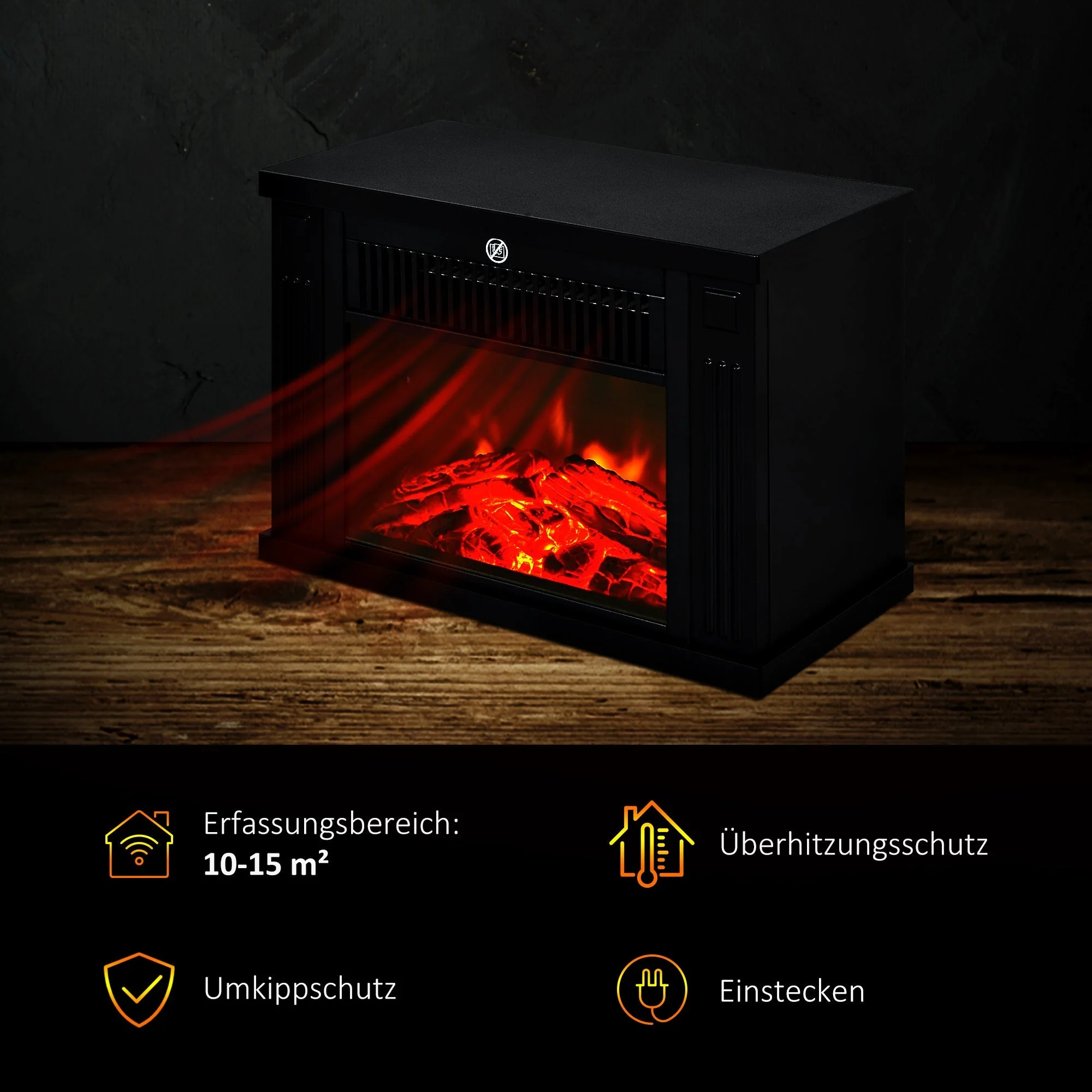 Electric Fireplace, Realistic Flame, Modern Look, Black - Image 5