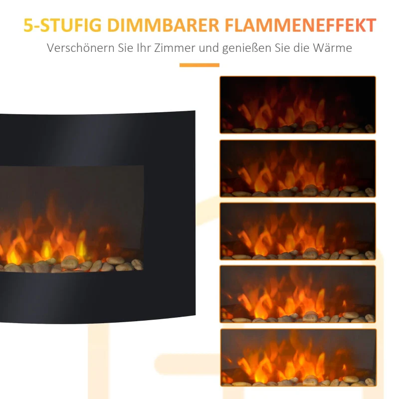 Electric Fireplace, Wall-Mounted 65 x 11.4 x 52cm, Glass and Metal - Image 6