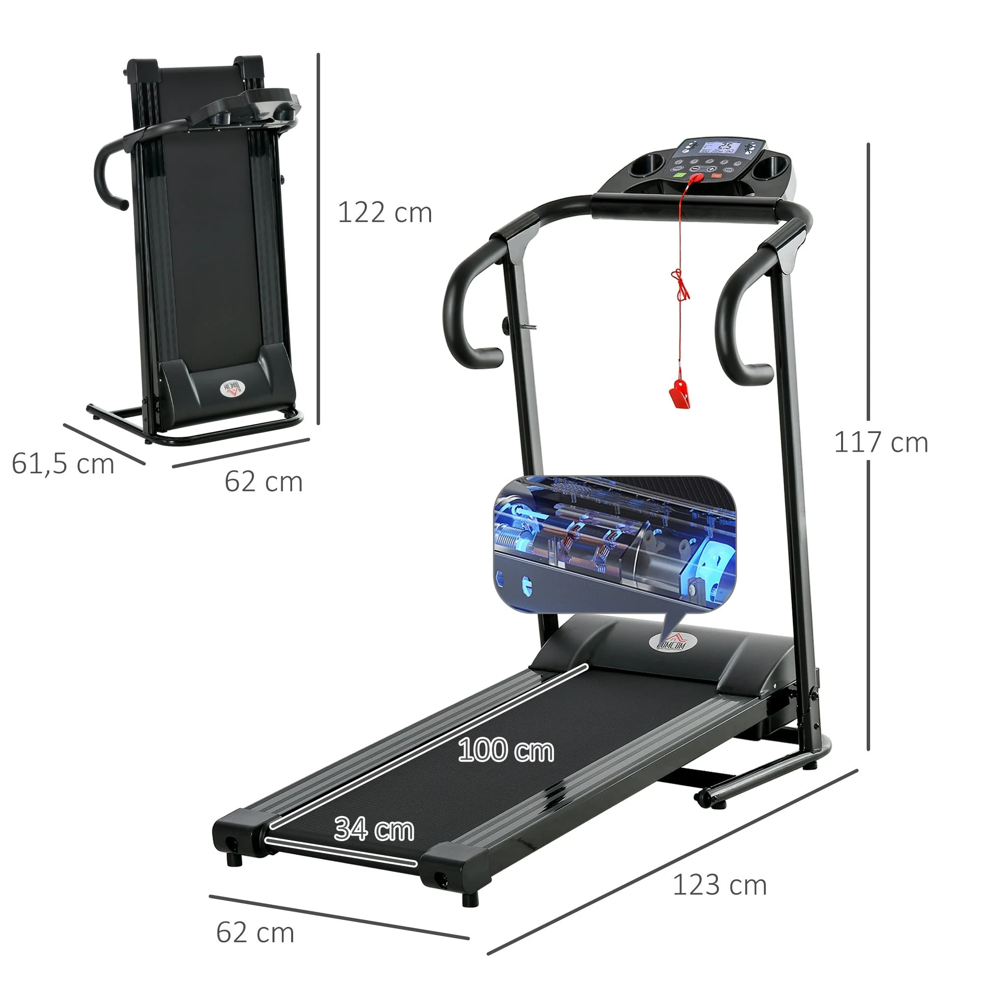 Electric Folding Treadmill, 500W LCD Display, Black - Image 3