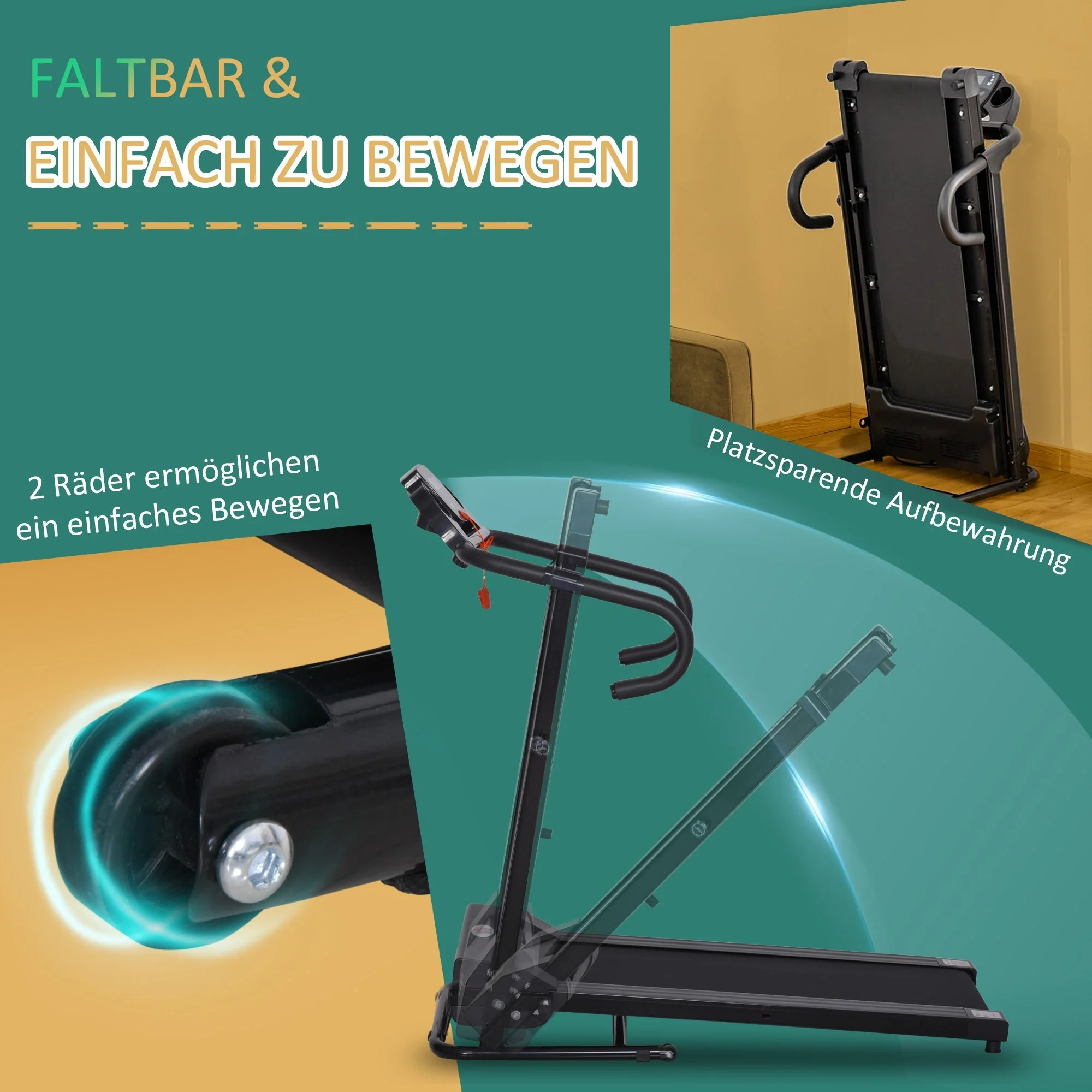 Electric Folding Treadmill, 500W LCD Display, Black - Image 5