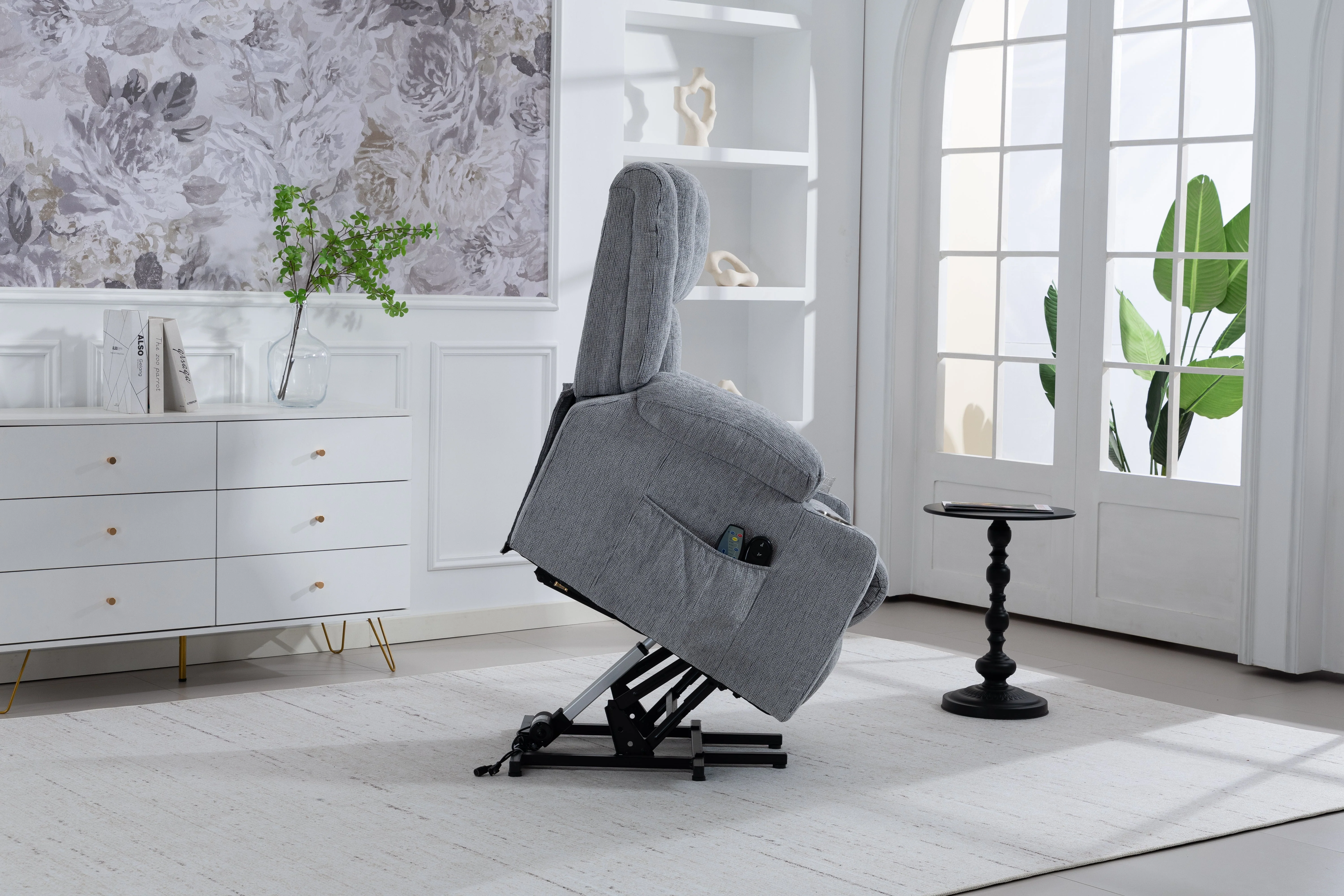 Electric Lift Recliner, Standing Aid, Massage Heat Function, Footrest Cup Holder Light Grey - Image 10