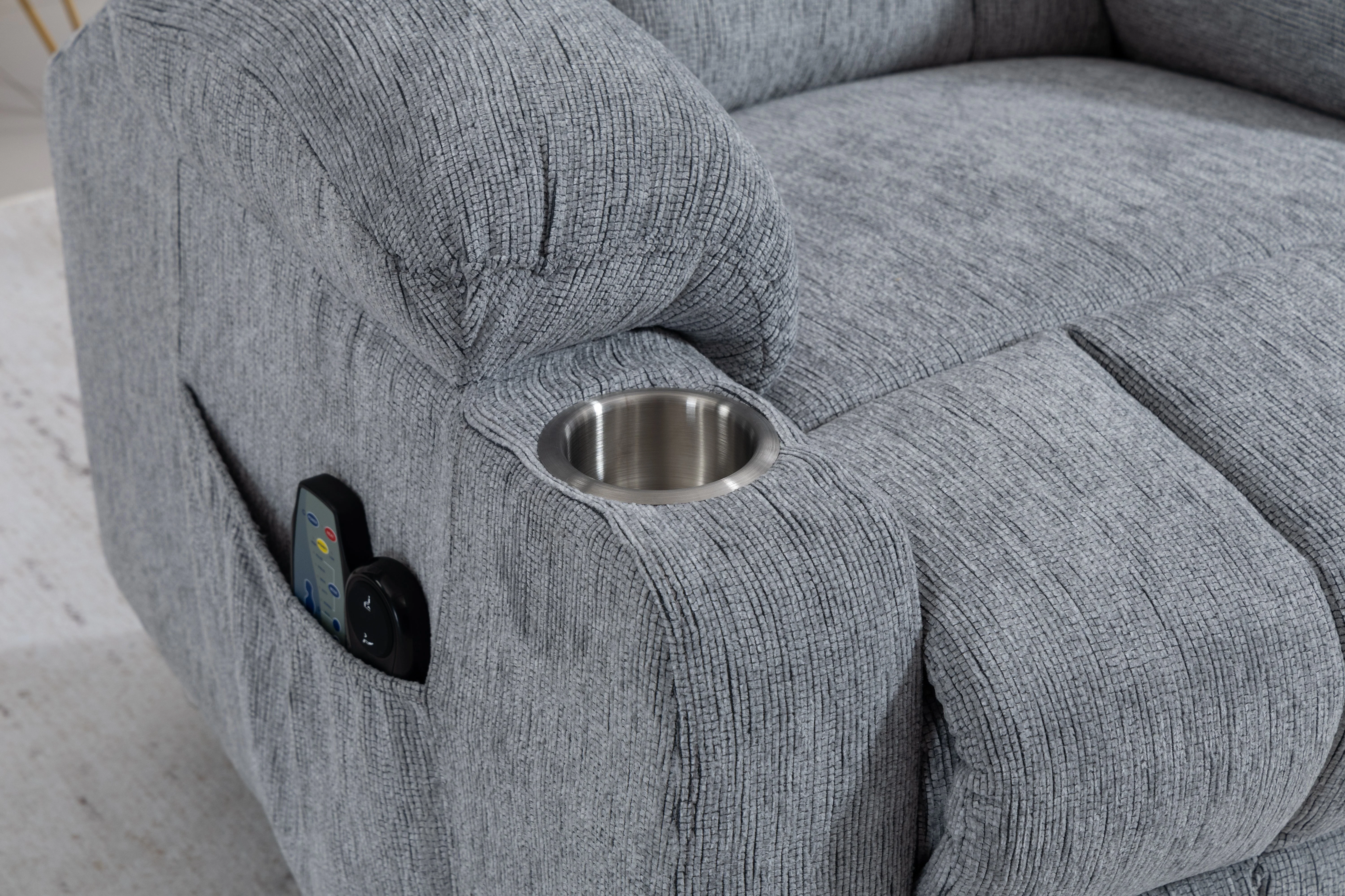 Electric Lift Recliner, Standing Aid, Massage Heat Function, Footrest Cup Holder Light Grey - Image 4