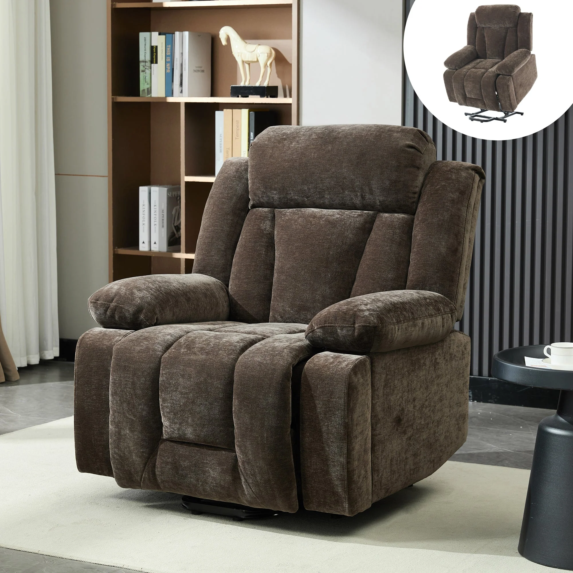 Electric Massage Chair Recliner with 8-Point Massage, Heating and Lifting Function, Brown Fabric - Image 2