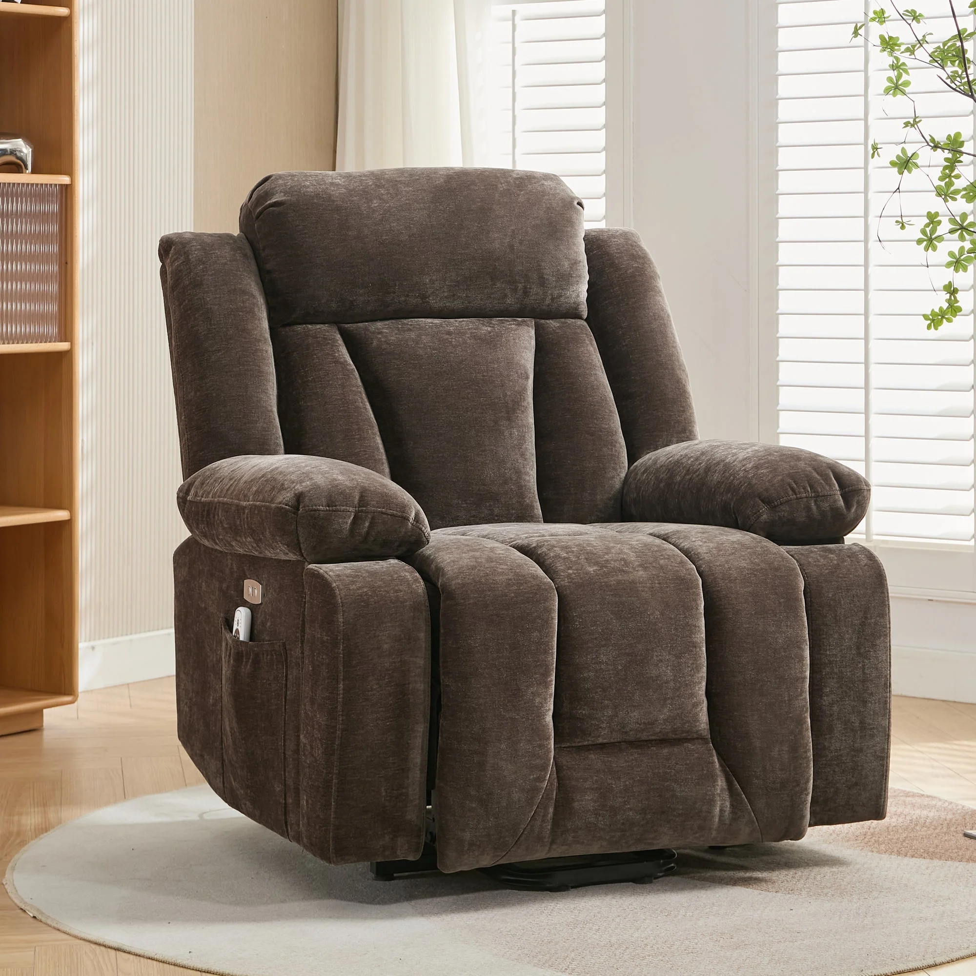 Electric Massage Chair Recliner with 8-Point Massage, Heating and Lifting Function, Brown Fabric - Image 6