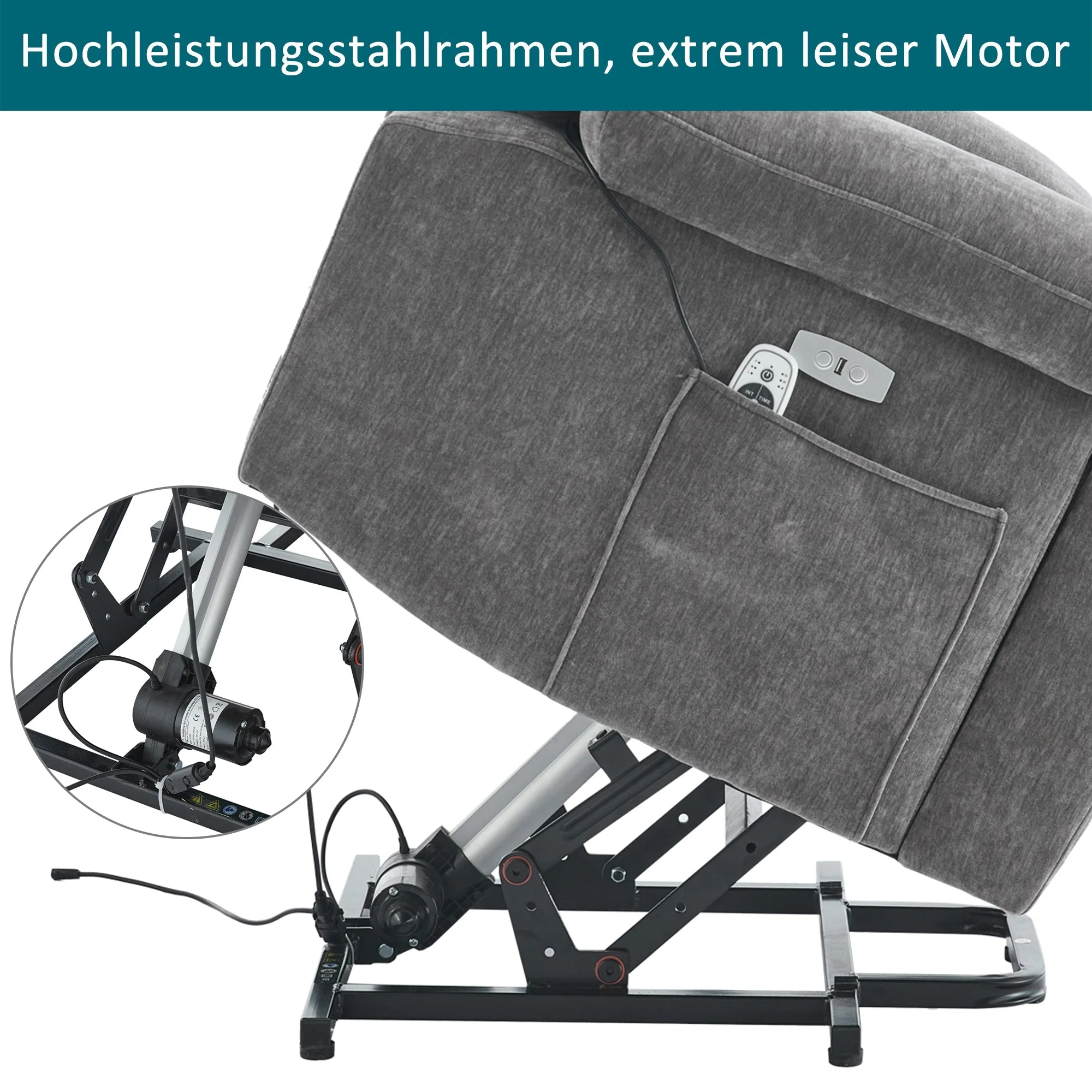 Electric Massage Chair with Lifting Function, Heating, and 8-Point Massage, Grey Fabric - Image 10
