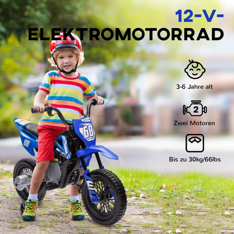 Electric Motorcycle for Children with Training Wheels and Music, 3-6 Years, 12V Blue - Image 6
