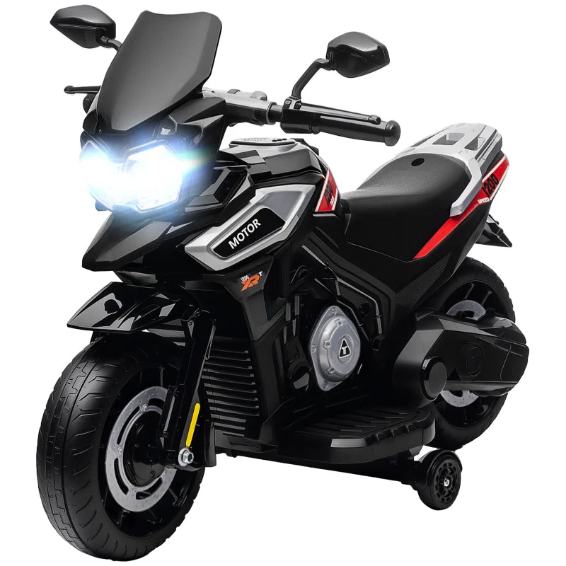 Electric Motorcycle for Kids with Training Wheels, Lights and Music, Black - Image 8