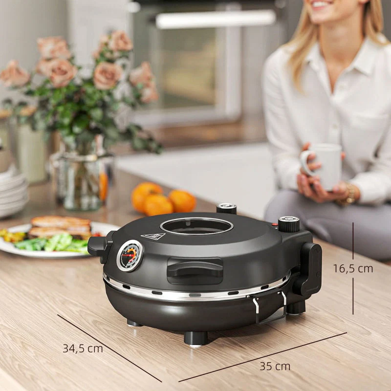 Electric Pizza Oven, 430℃, 1200W, 30cm Stone Plate, Stainless Steel, Black - Image 3