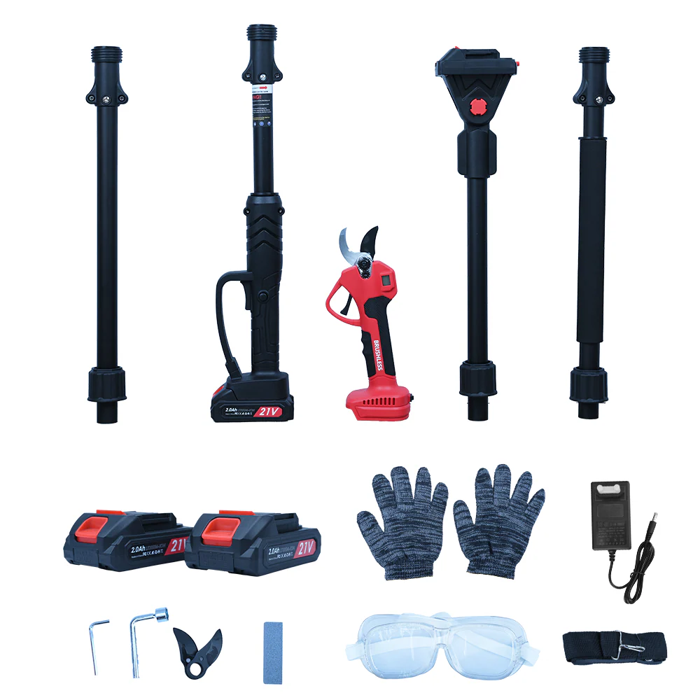 Electric Pruning Shears 3000 lbs, 3 Modes (15/20/25 mm), 228.6 cm Telescopic Pole, 2x2000mAh Battery, 300W Motor