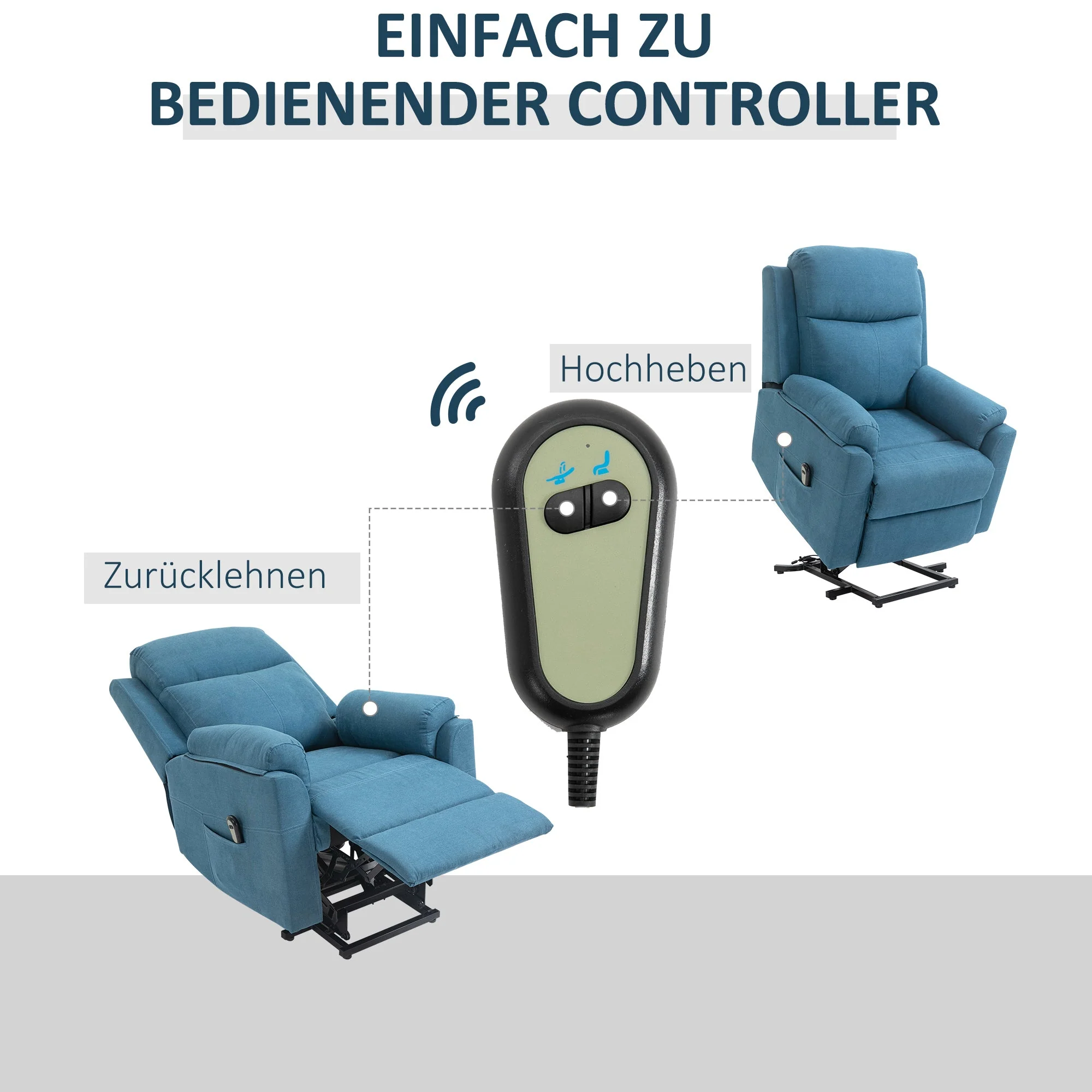 Electric Recliner/TV Chair, Lift Assistance Reclining Sleeping Function, Linen Look Blue - Image 5