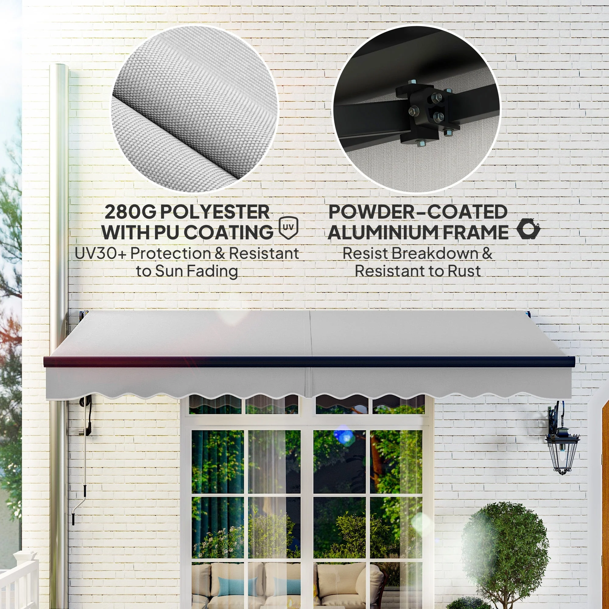 Electric Retractable Awning, 3.5 x 3m Remote Control Aluminium Frame UPF30+ Canopy, Light Grey - Image 5