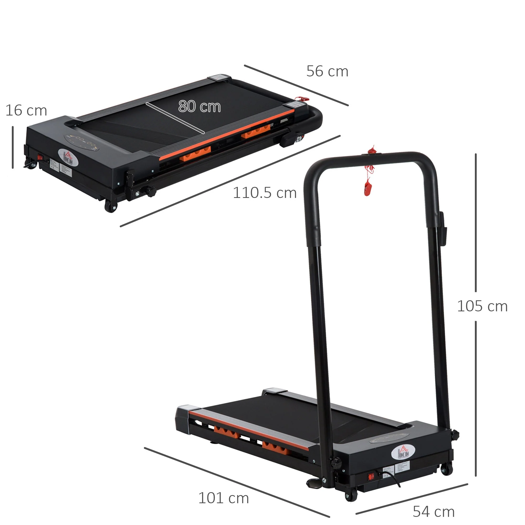 Electric Treadmill, Foldable Fitness Equipment 1-6 km/h, Sturdy Steel Frame, Black - Image 3