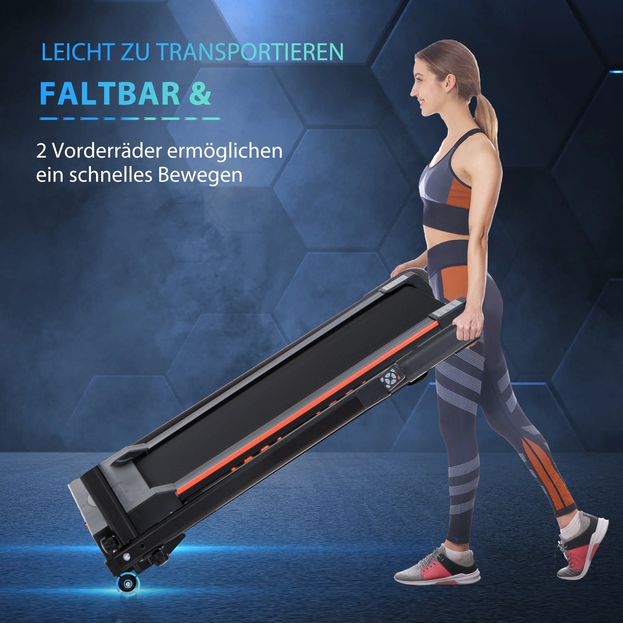 Electric Treadmill, Foldable Fitness Equipment 1-6 km/h, Sturdy Steel Frame, Black - Image 4