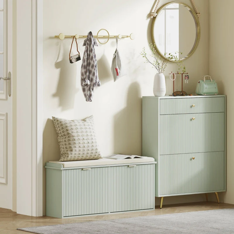 Elegant Ten Shoe Bench with Top Seat - Green - Image 8