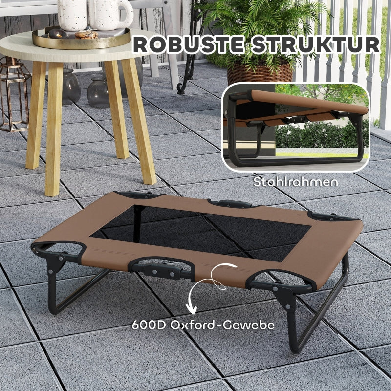 Elevated Dog Bed, Foldable Outdoor Mesh Lounger, Coffee Oxford - Image 5