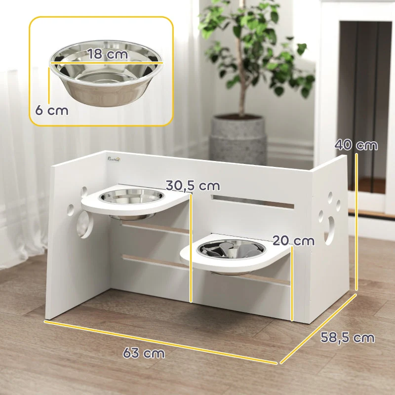Elevated Dog Bowl, 3-Level Adjustable, 2 Stainless Steel Bowls, White - Image 3