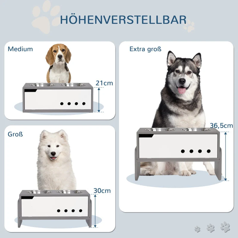 Elevated Dog Feeding Station, 2x2000ml Bowls, Grey - Image 6