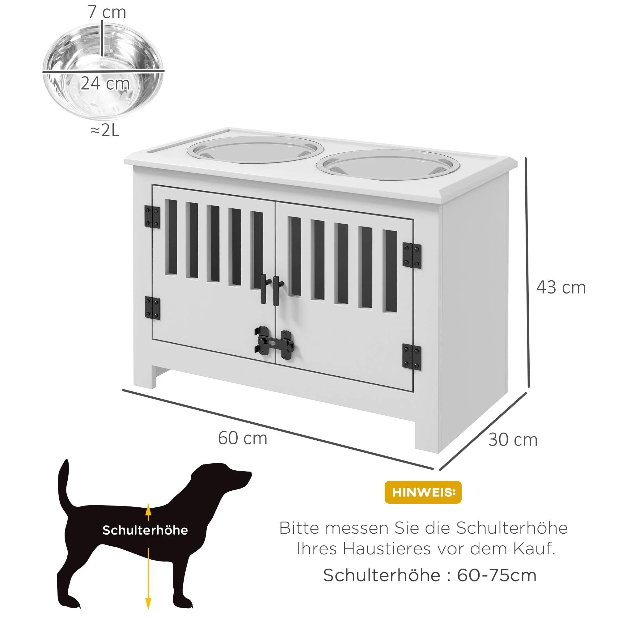 Elevated Pet Feeder, 2L Bowl, Storage, Lock, White - Image 3