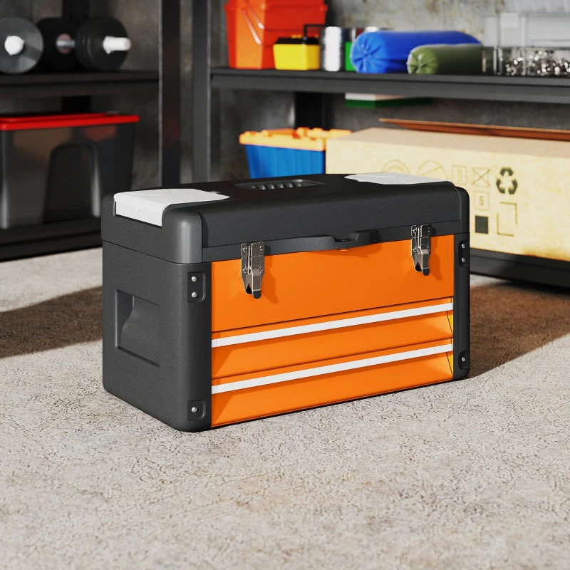 Empty Tool Box, Drawer, Top Storage, Handle, Steel, Orange - Image 2