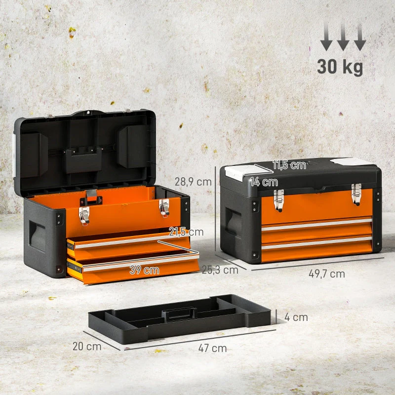 Empty Tool Box, Drawer, Top Storage, Handle, Steel, Orange - Image 3