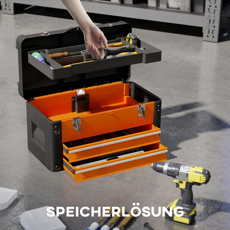 Empty Tool Box, Drawer, Top Storage, Handle, Steel, Orange - Image 4