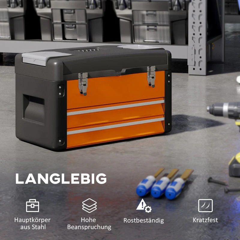 Empty Tool Box, Drawer, Top Storage, Handle, Steel, Orange - Image 5